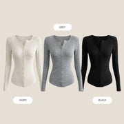 Ribbed Snap Button Long Sleeve Cardigan