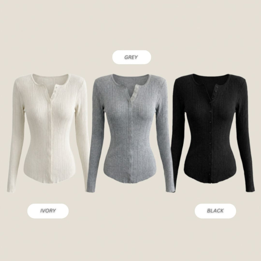 Ribbed Snap Button Long Sleeve Cardigan