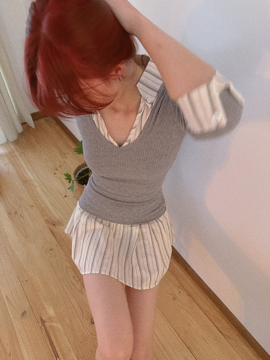 Stripe Slim Fit Layered Dress