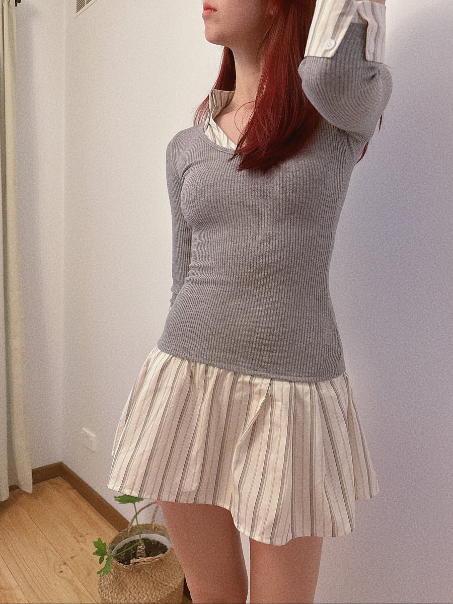 Stripe Slim Fit Layered Dress