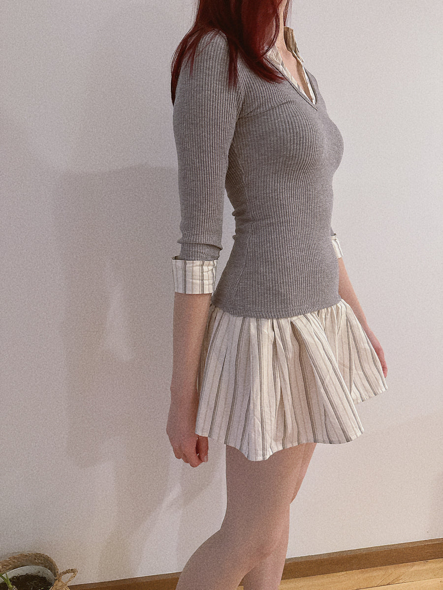 Stripe Slim Fit Layered Dress