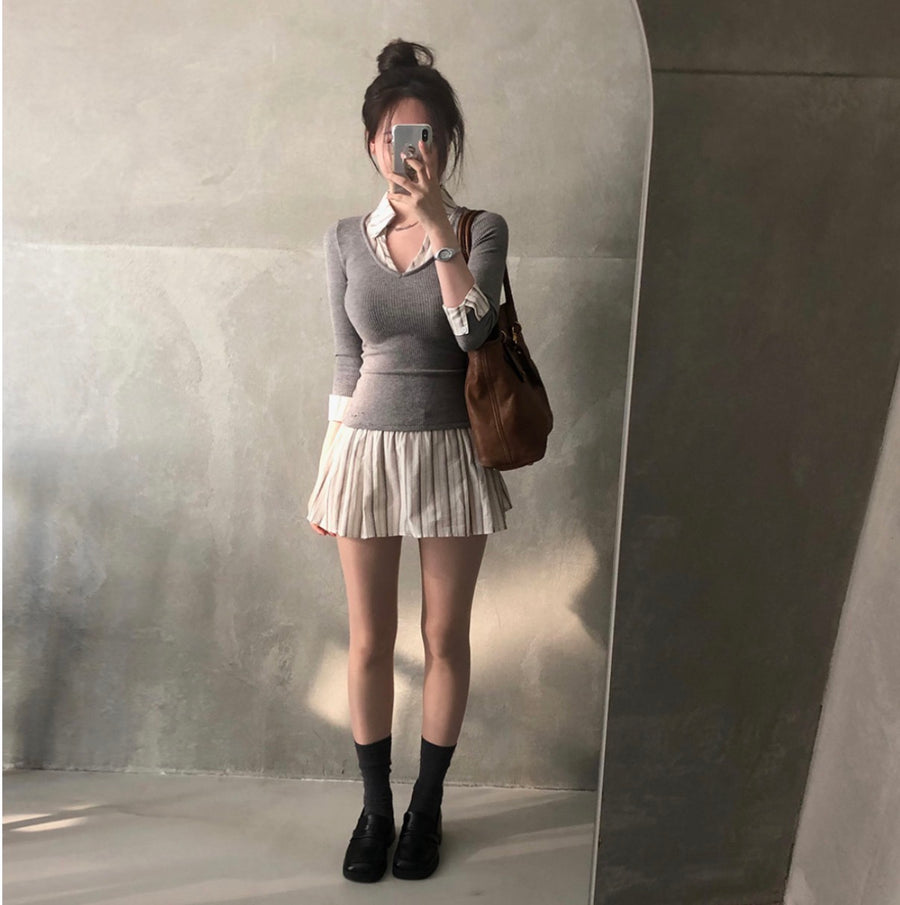 Stripe Slim Fit Layered Dress