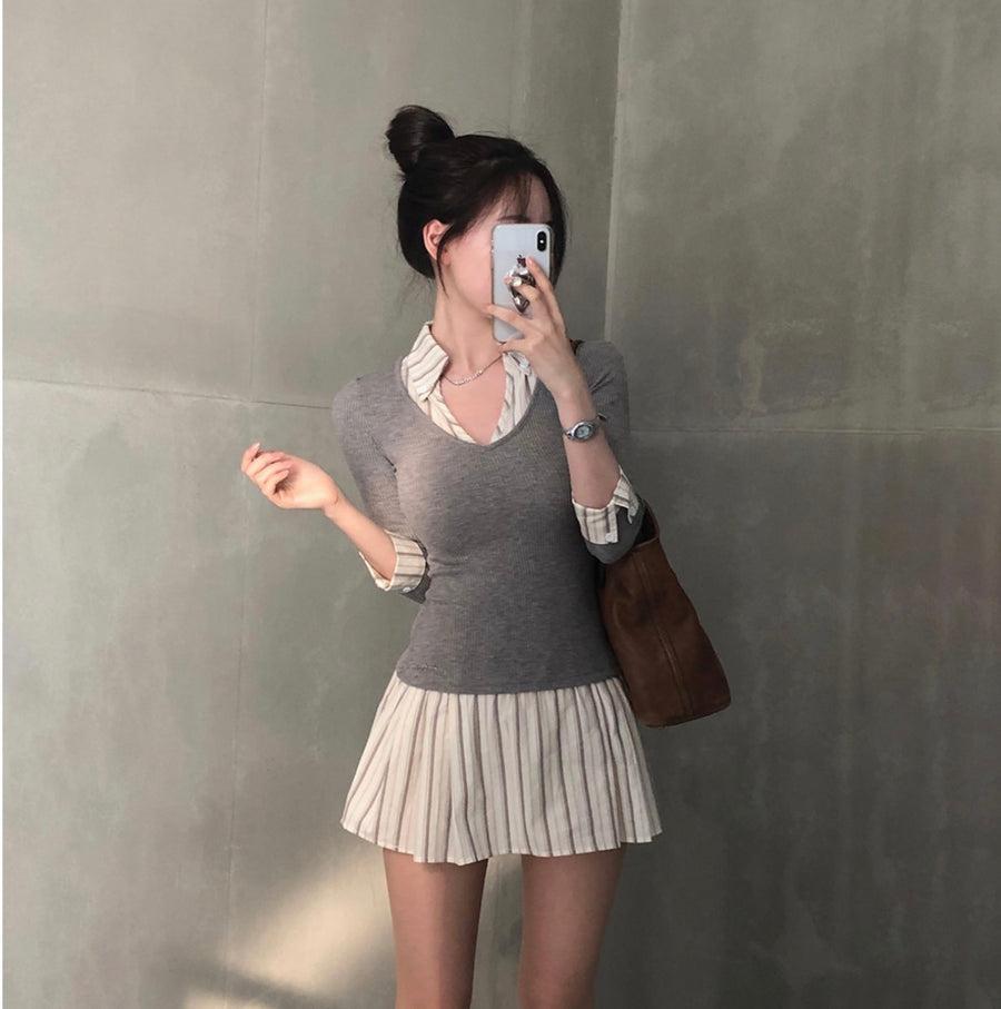 Stripe Slim Fit Layered Dress
