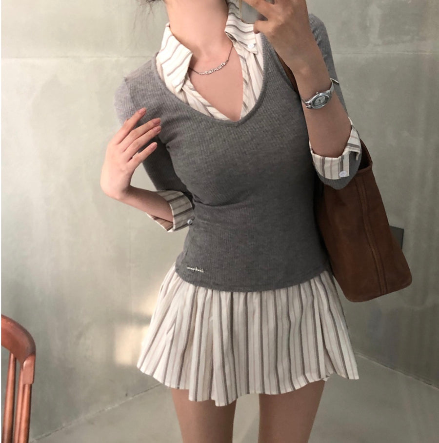 Stripe Slim Fit Layered Dress