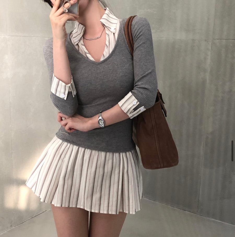 Stripe Slim Fit Layered Dress