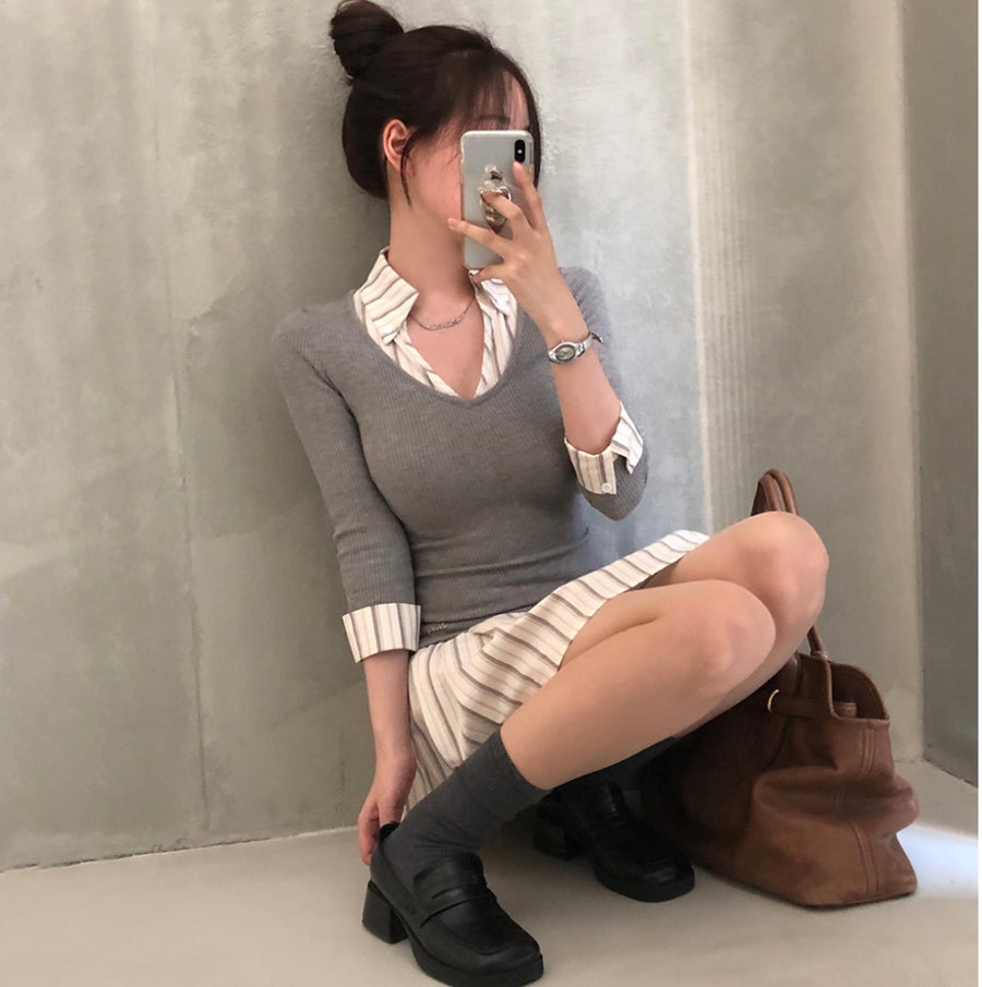 Stripe Slim Fit Layered Dress