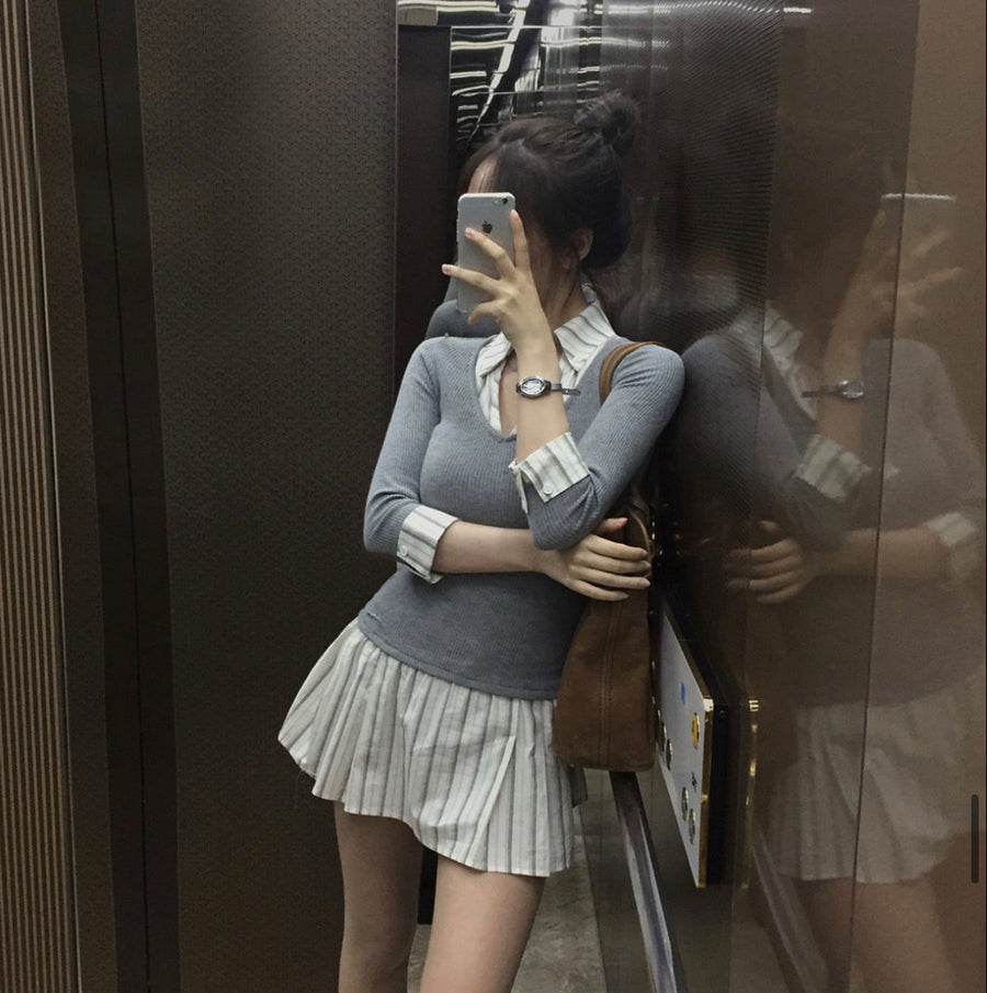 Stripe Slim Fit Layered Dress