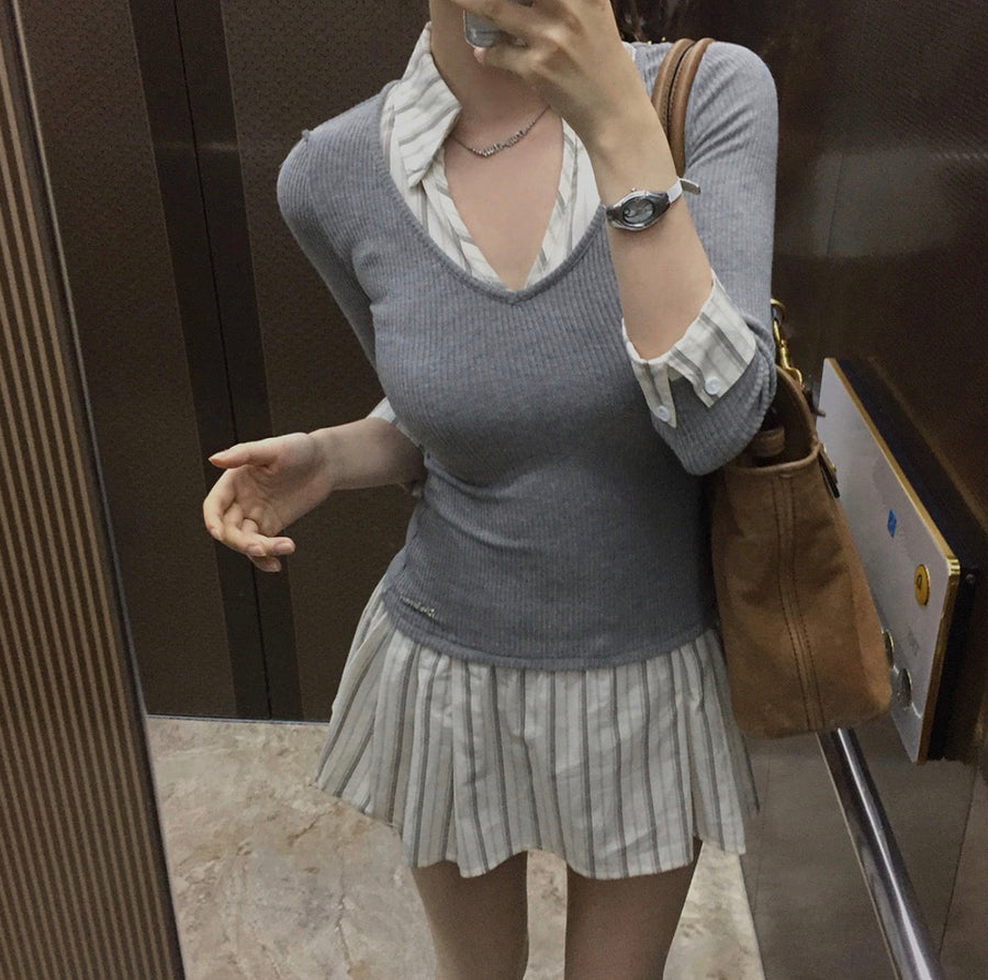 Stripe Slim Fit Layered Dress