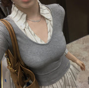 Stripe Slim Fit Layered Dress