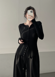 Ribbed Snap Button Long Sleeve Cardigan