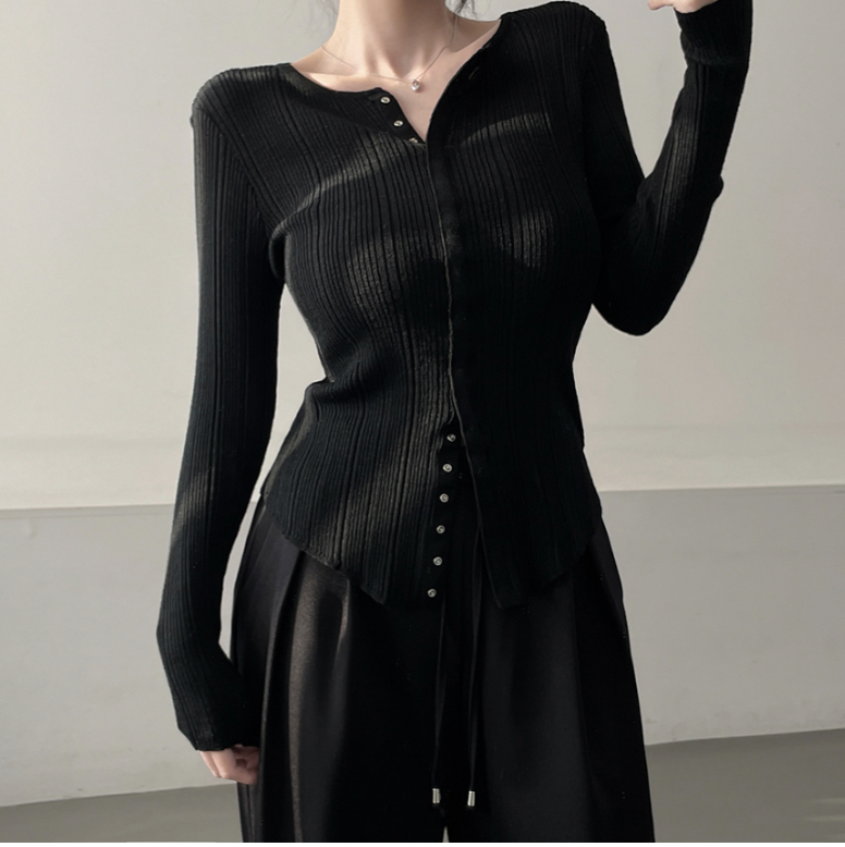 Ribbed Snap Button Long Sleeve Cardigan