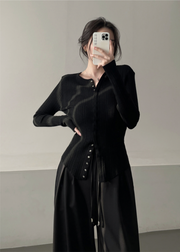 Ribbed Snap Button Long Sleeve Cardigan
