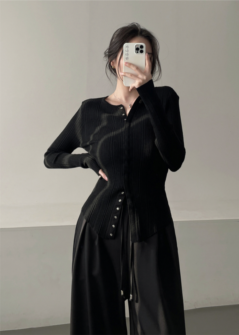 Ribbed Snap Button Long Sleeve Cardigan