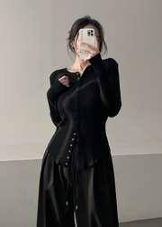 Ribbed Snap Button Long Sleeve Cardigan