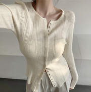 Ribbed Snap Button Long Sleeve Cardigan