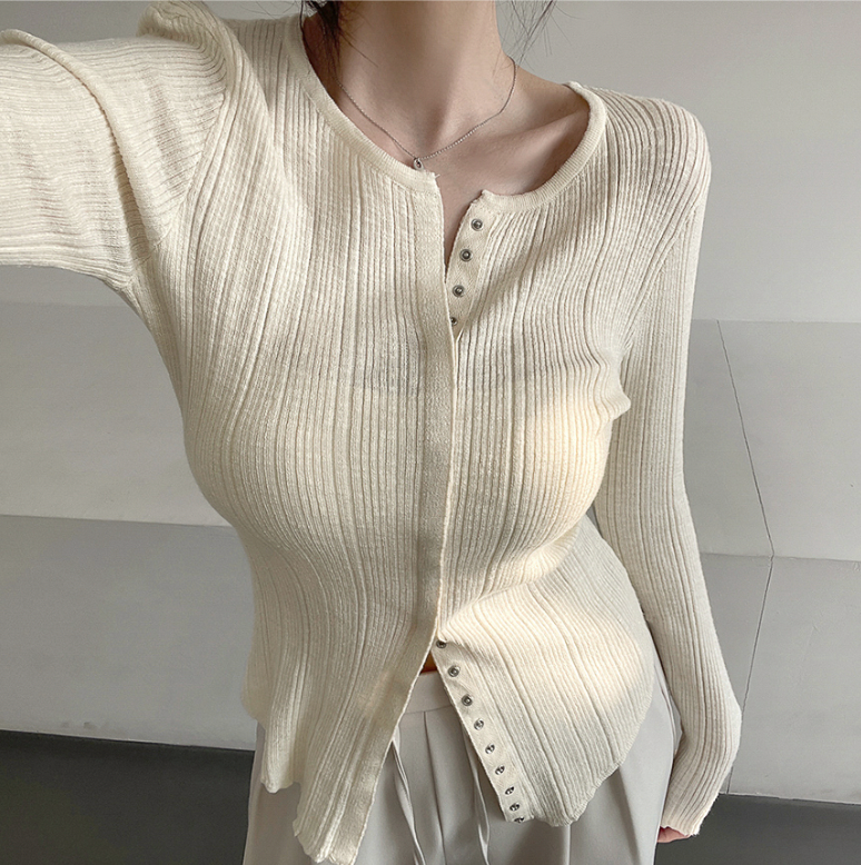 Ribbed Snap Button Long Sleeve Cardigan