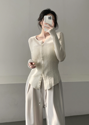Ribbed Snap Button Long Sleeve Cardigan