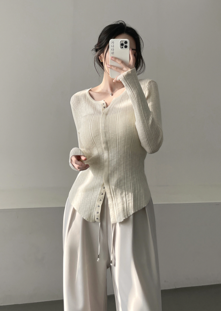 Ribbed Snap Button Long Sleeve Cardigan