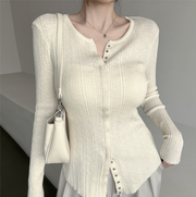 Ribbed Snap Button Long Sleeve Cardigan
