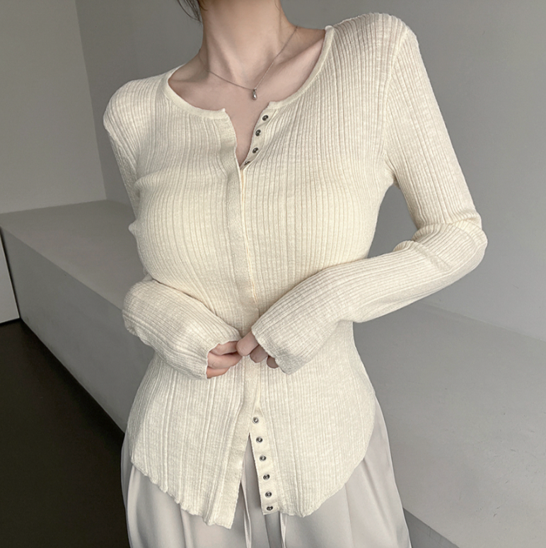 Ribbed Snap Button Long Sleeve Cardigan
