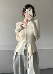 Ribbed Snap Button Long Sleeve Cardigan