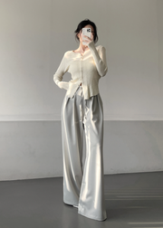 Ribbed Snap Button Long Sleeve Cardigan