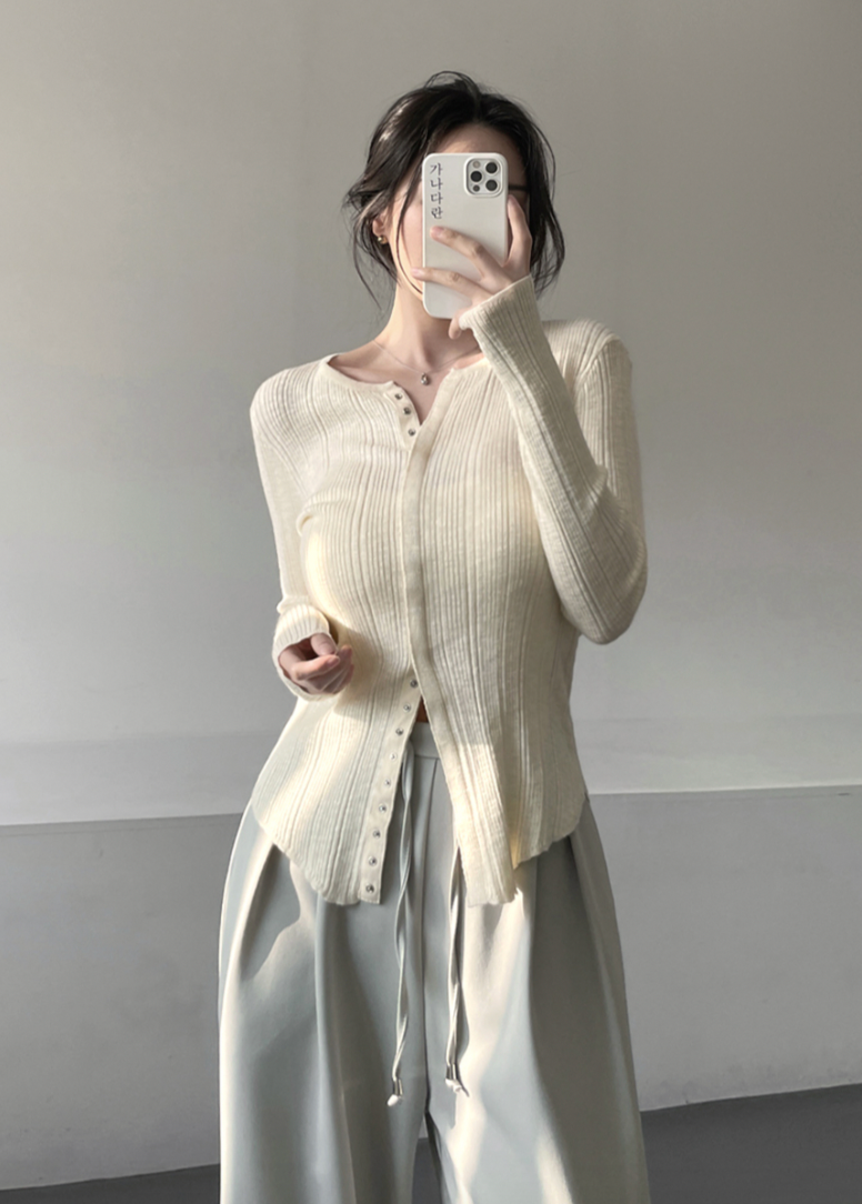 Ribbed Snap Button Long Sleeve Cardigan