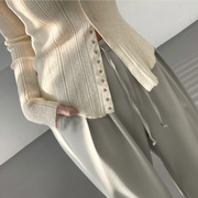 Ribbed Snap Button Long Sleeve Cardigan