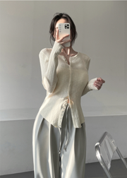 Ribbed Snap Button Long Sleeve Cardigan
