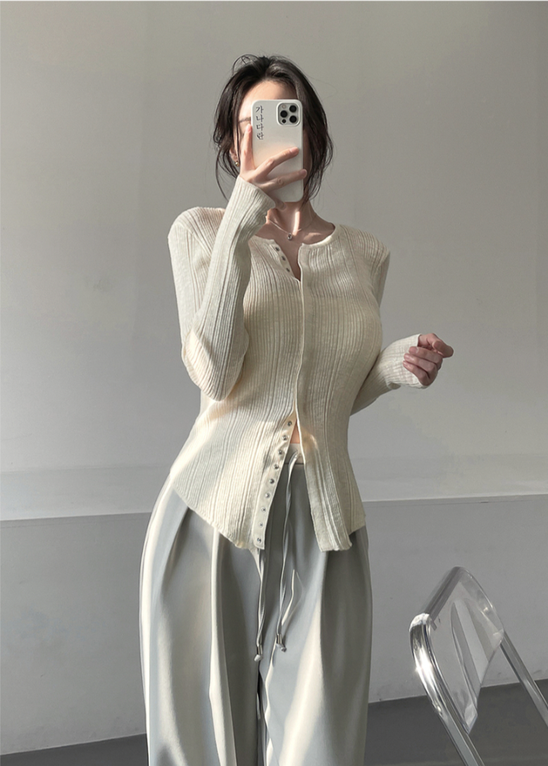 Ribbed Snap Button Long Sleeve Cardigan