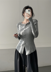 Ribbed Snap Button Long Sleeve Cardigan