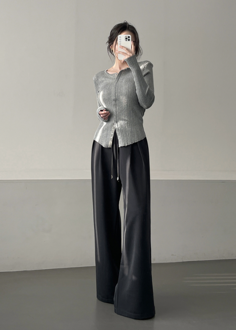 Ribbed Snap Button Long Sleeve Cardigan