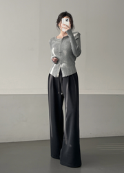 Ribbed Snap Button Long Sleeve Cardigan