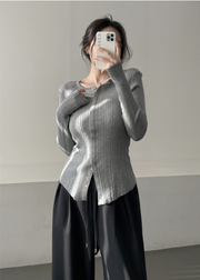 Ribbed Snap Button Long Sleeve Cardigan