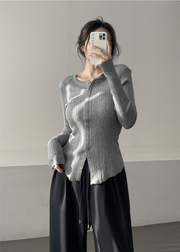 Ribbed Snap Button Long Sleeve Cardigan