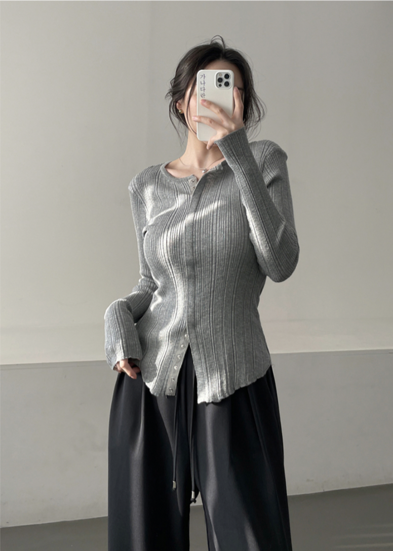 Ribbed Snap Button Long Sleeve Cardigan