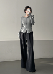 Ribbed Snap Button Long Sleeve Cardigan