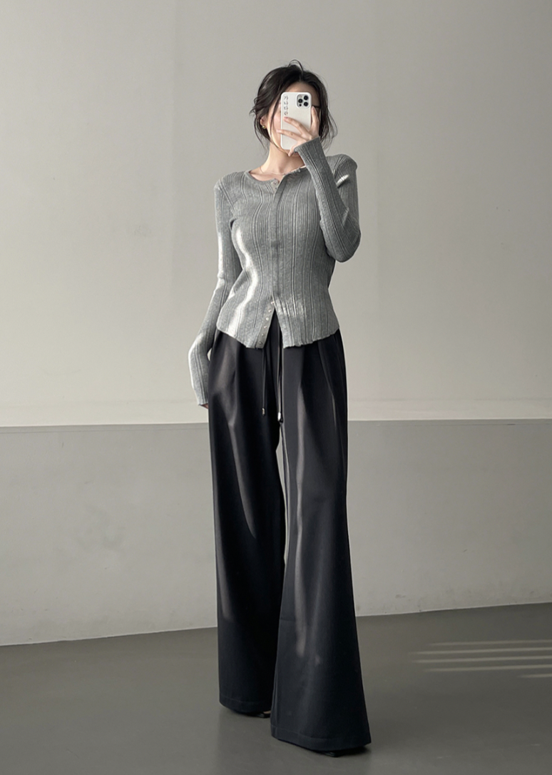 Ribbed Snap Button Long Sleeve Cardigan