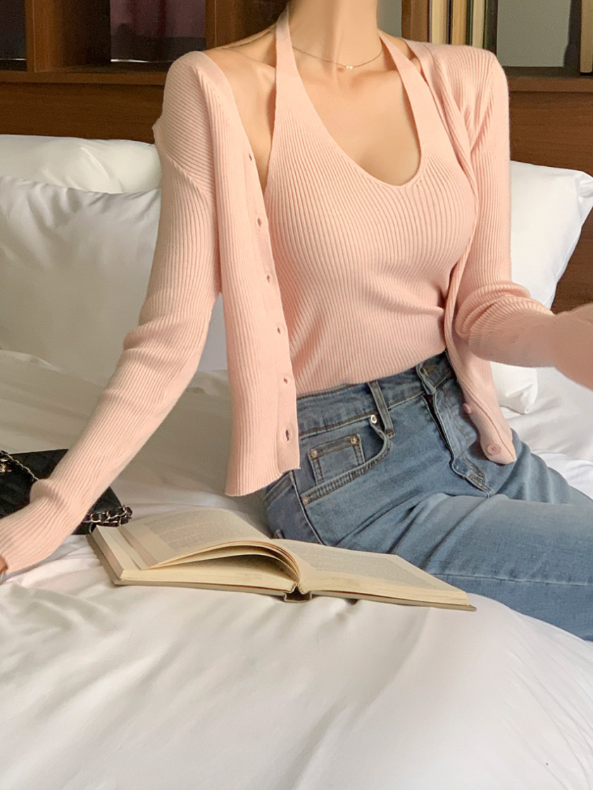 Halter Neck Cardigan Set